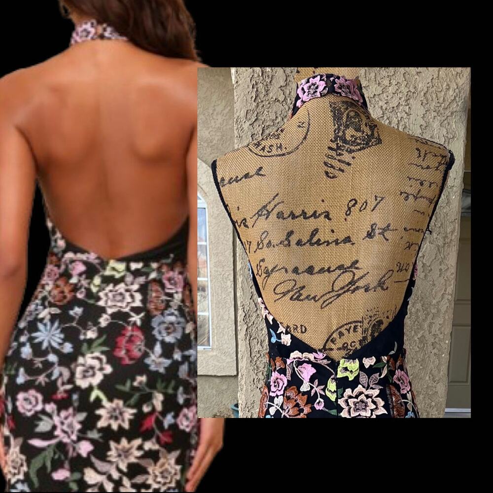 Lulus Black 3D Floral Embroidered Halter Infinite Praise Maxi Dress Size M - Picture 5 of 13